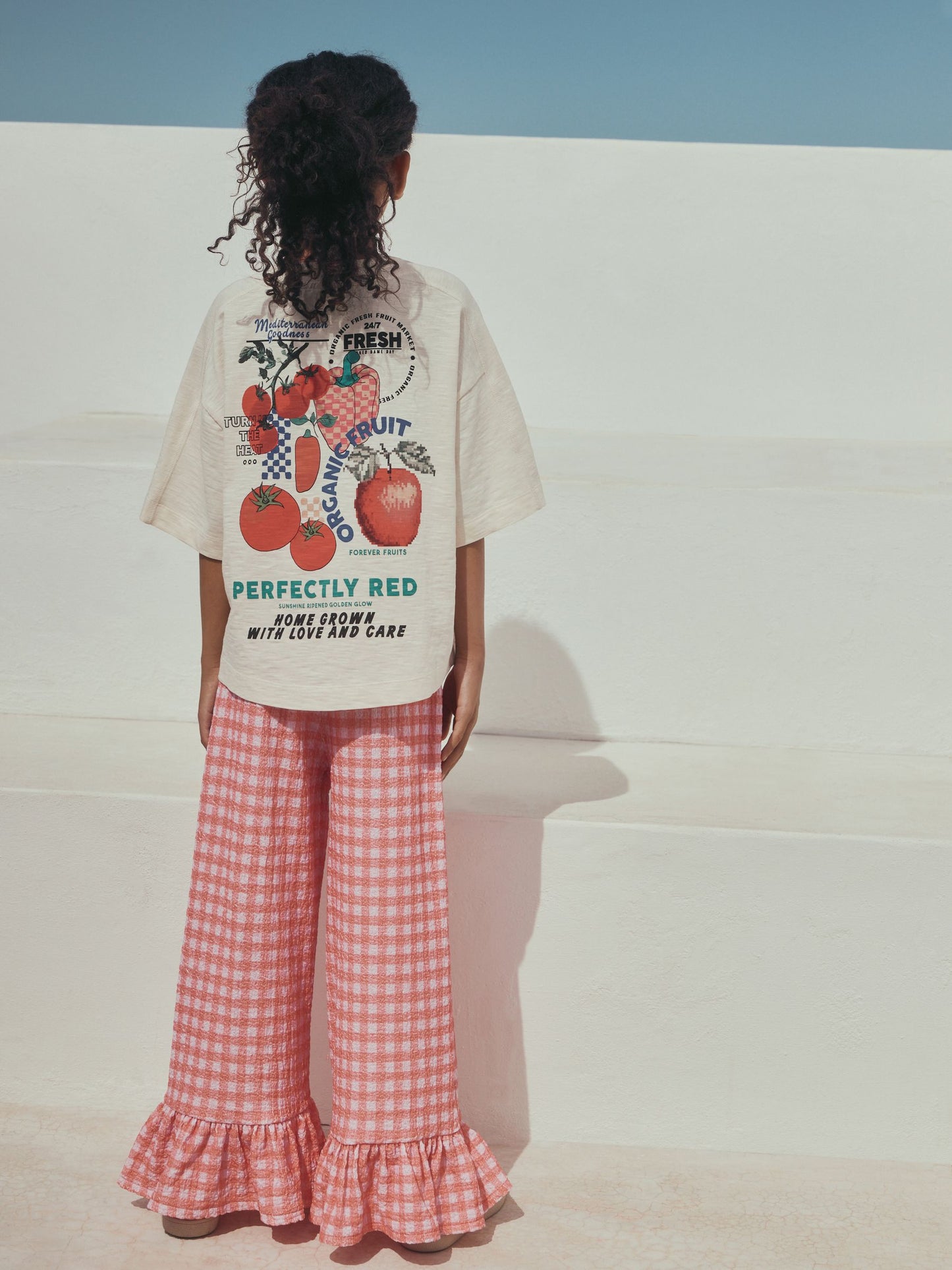 Dsiney Kidz - Fruit Graphic/Red Gingham T-Shirt and Frill Hem Trousers Set (3-16yrs) image 2