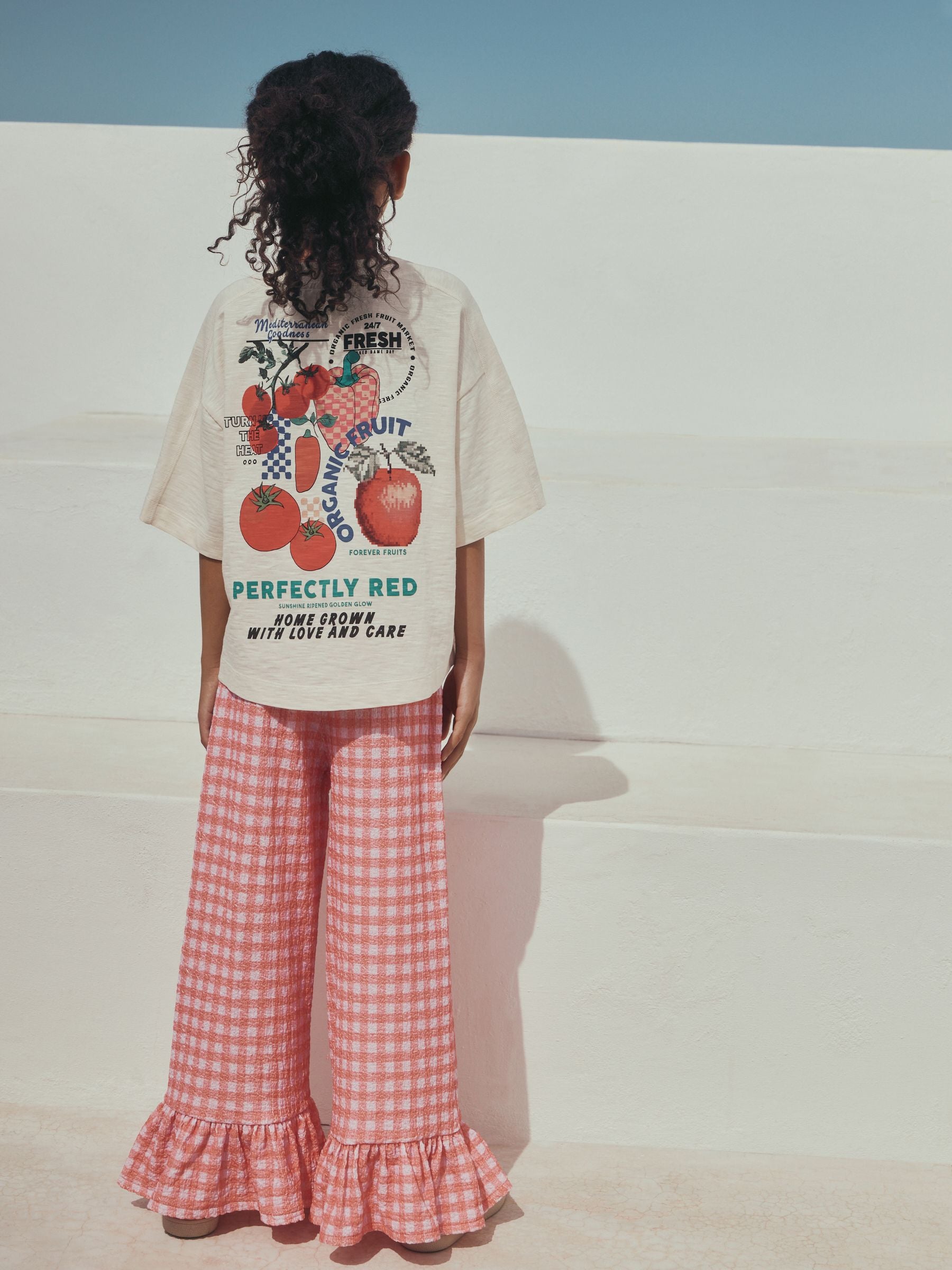 Dsiney Kidz - Fruit Graphic/Red Gingham T-Shirt and Frill Hem Trousers Set (3-16yrs) image 2