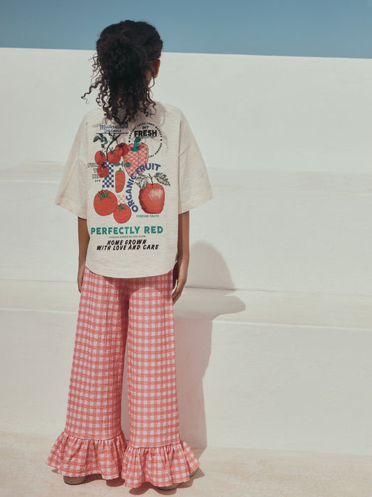 Dsiney Kidz - Fruit Graphic/Red Gingham T-Shirt and Frill Hem Trousers Set (3-16yrs) image 2