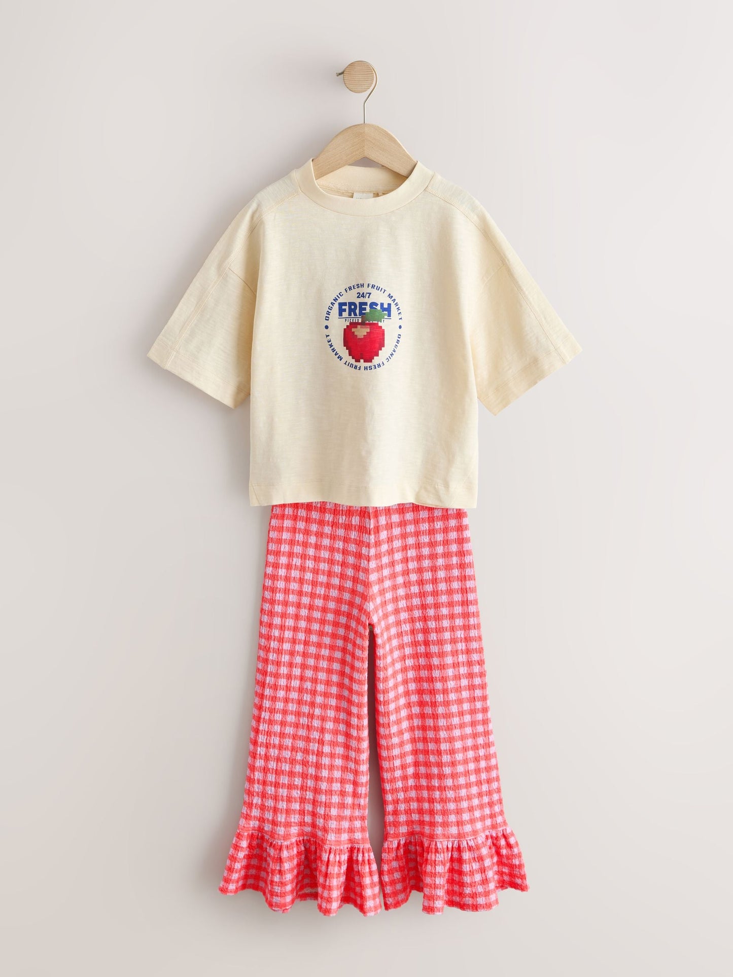 Dsiney Kidz - Fruit Graphic/Red Gingham T-Shirt and Frill Hem Trousers Set (3-16yrs) image 4
