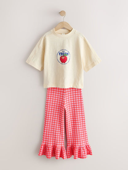Dsiney Kidz - Fruit Graphic/Red Gingham T-Shirt and Frill Hem Trousers Set (3-16yrs) image 4