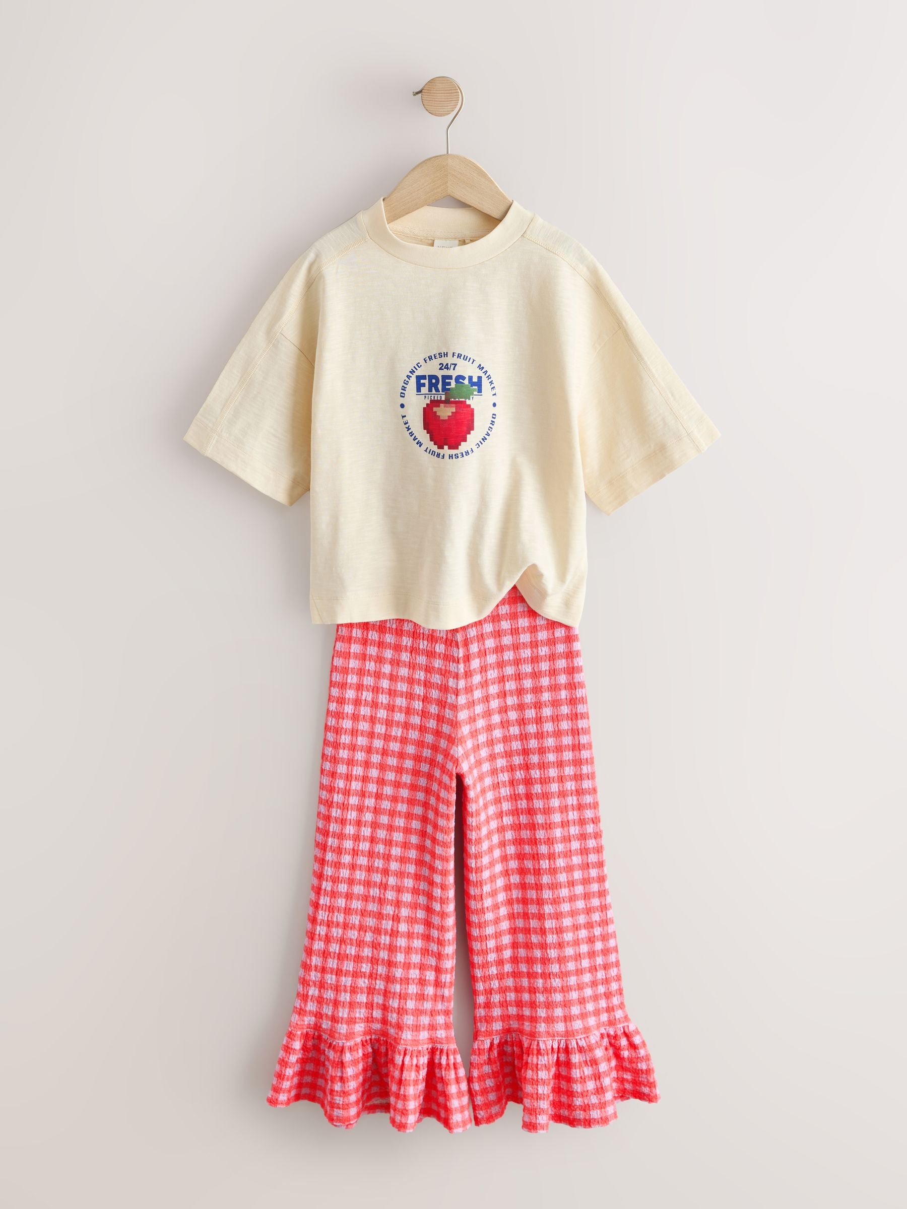 Dsiney Kidz - Fruit Graphic/Red Gingham T-Shirt and Frill Hem Trousers Set (3-16yrs) image 5