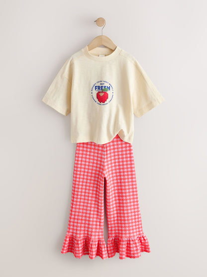 Dsiney Kidz - Fruit Graphic/Red Gingham T-Shirt and Frill Hem Trousers Set (3-16yrs) image 5