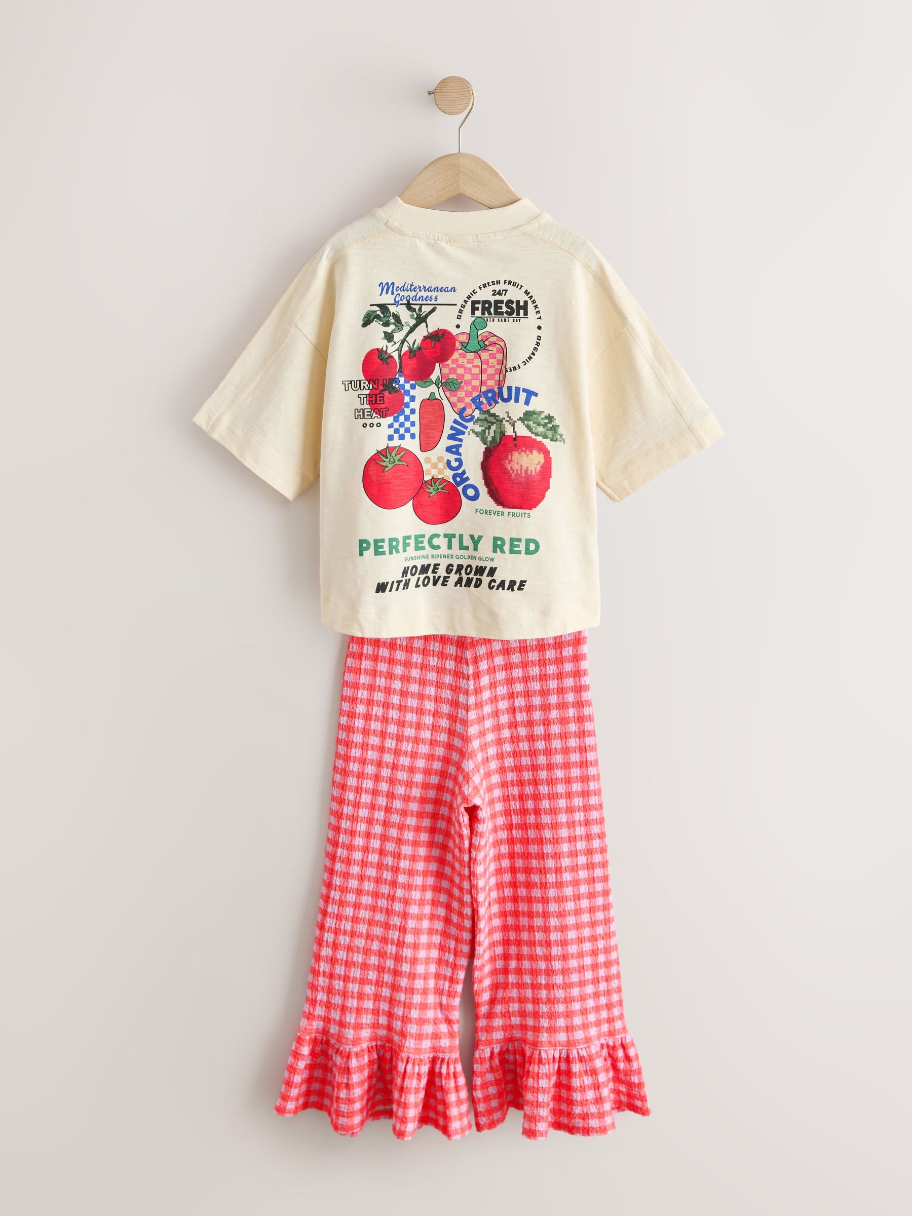 Dsiney Kidz - Fruit Graphic/Red Gingham T-Shirt and Frill Hem Trousers Set (3-16yrs) image 6