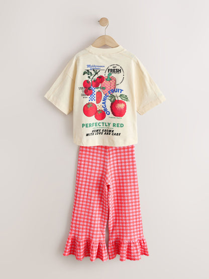 Dsiney Kidz - Fruit Graphic/Red Gingham T-Shirt and Frill Hem Trousers Set (3-16yrs) image 6
