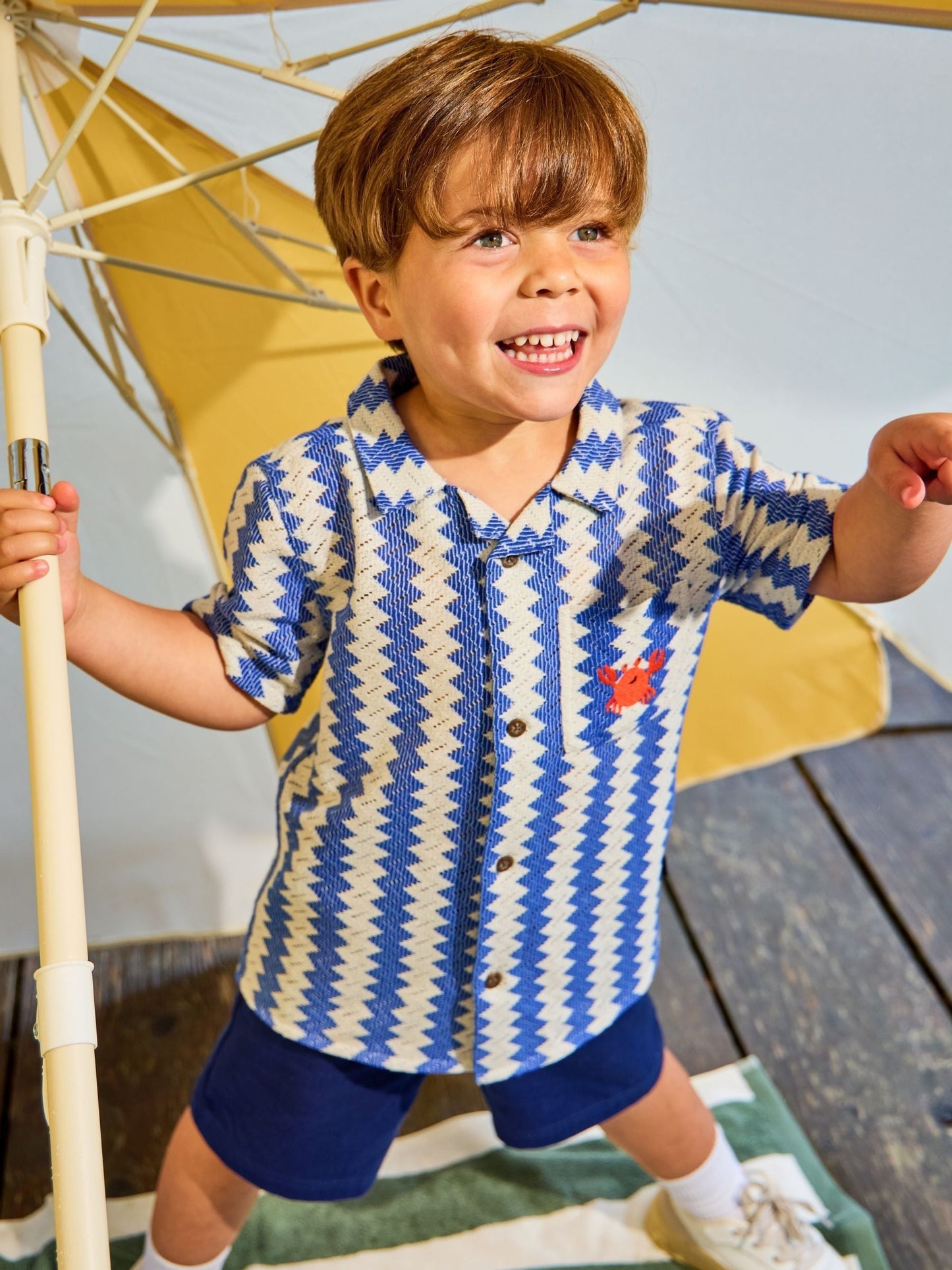 JoJo Maman Bébé Blue Zig Zag Textured Shirt & Shorts Resort Set image 1