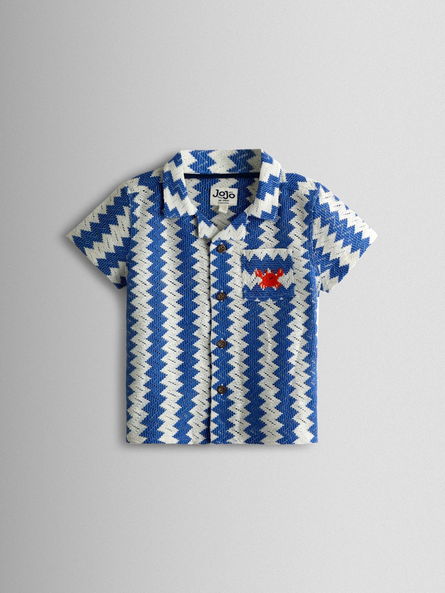 JoJo Maman Bébé Blue Zig Zag Textured Shirt & Shorts Resort Set image 3
