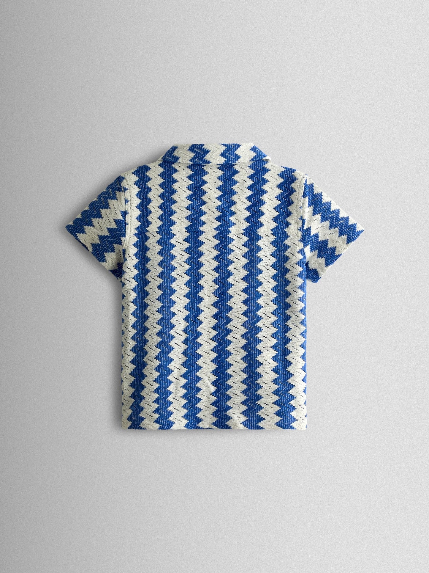JoJo Maman Bébé Blue Zig Zag Textured Shirt & Shorts Resort Set image 4
