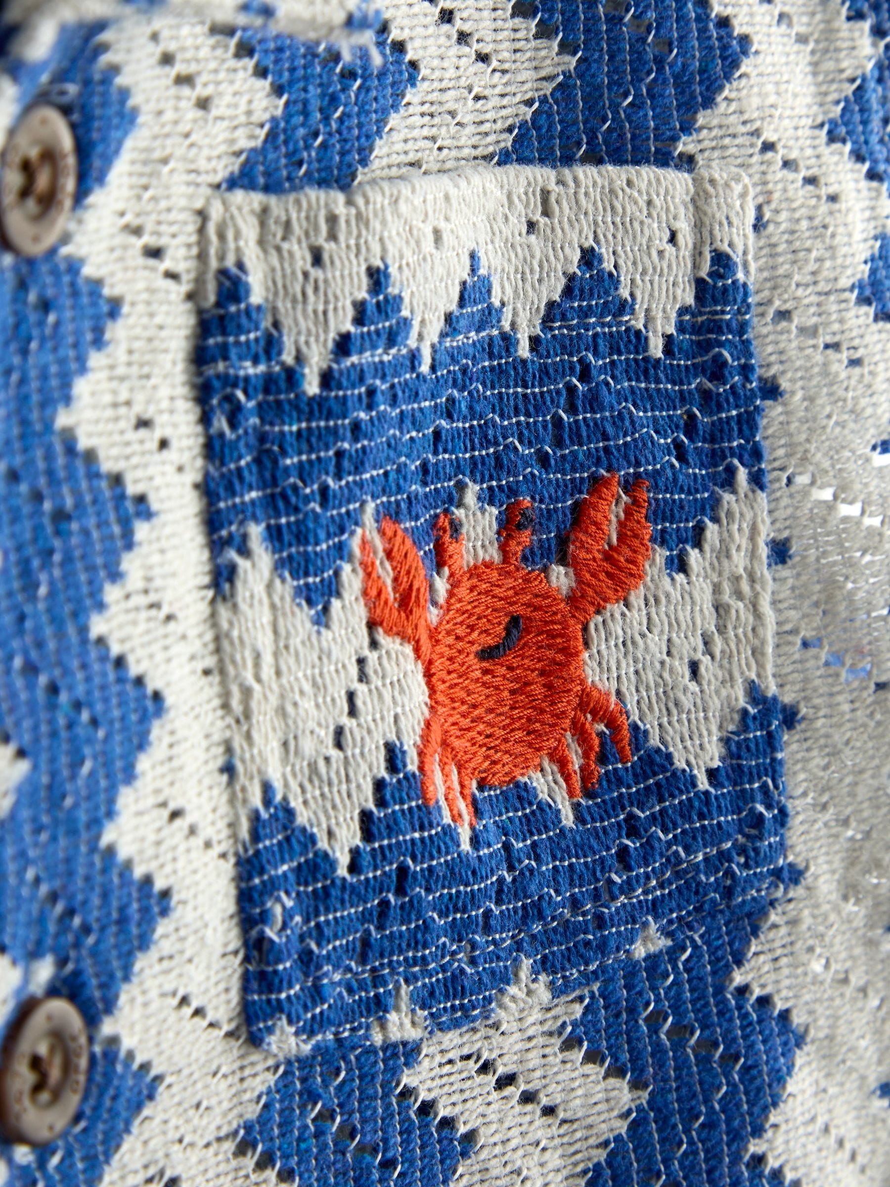 JoJo Maman Bébé Blue Zig Zag Textured Shirt & Shorts Resort Set image 7