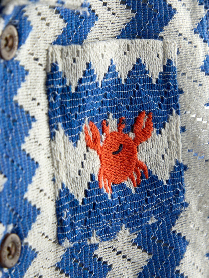 JoJo Maman Bébé Blue Zig Zag Textured Shirt & Shorts Resort Set image 7