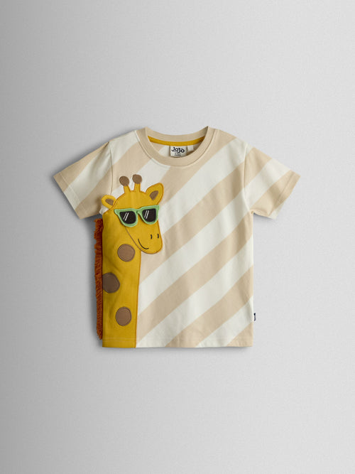 JoJo Maman Bébé Natural Giraffe Appliqué T-Shirt image 1