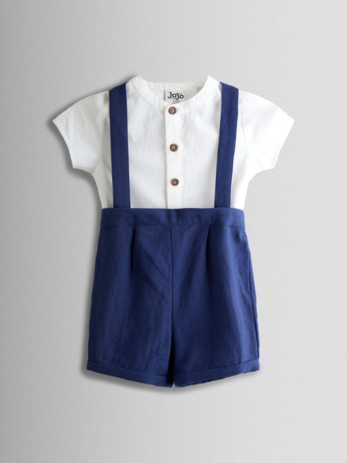JoJo Maman Bébé Navy Blue Grandad Shirt & Shorts Set 2 Piece image 1
