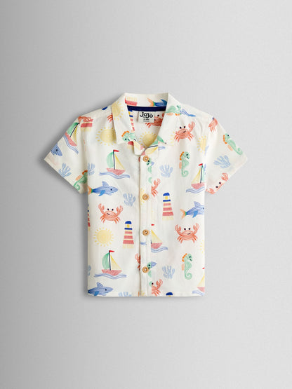 JoJo Maman Bébé Cream Seaside 2-Piece Shirt & Short Set image 3
