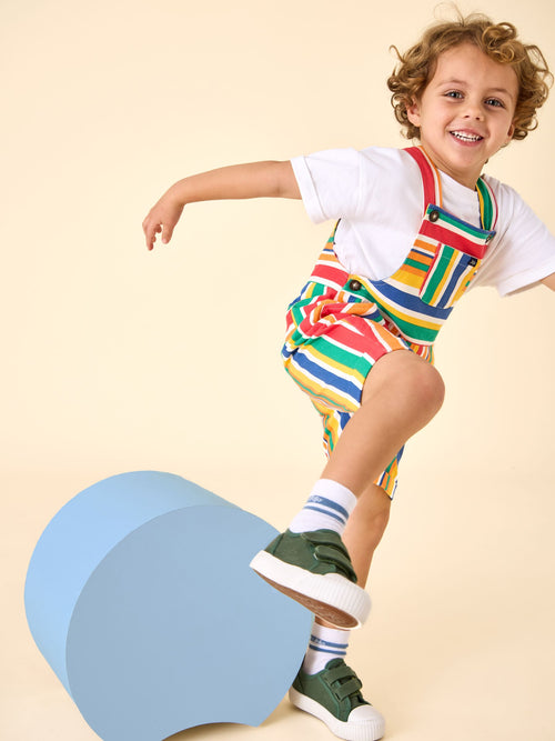 JoJo Maman Bébé Multi Colour Stripe 2-Piece Twill Dungaree Set & T-Shirt image 1