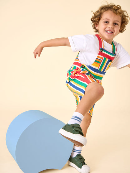 JoJo Maman Bébé Multi Colour Stripe 2-Piece Twill Dungaree Set & T-Shirt image 1