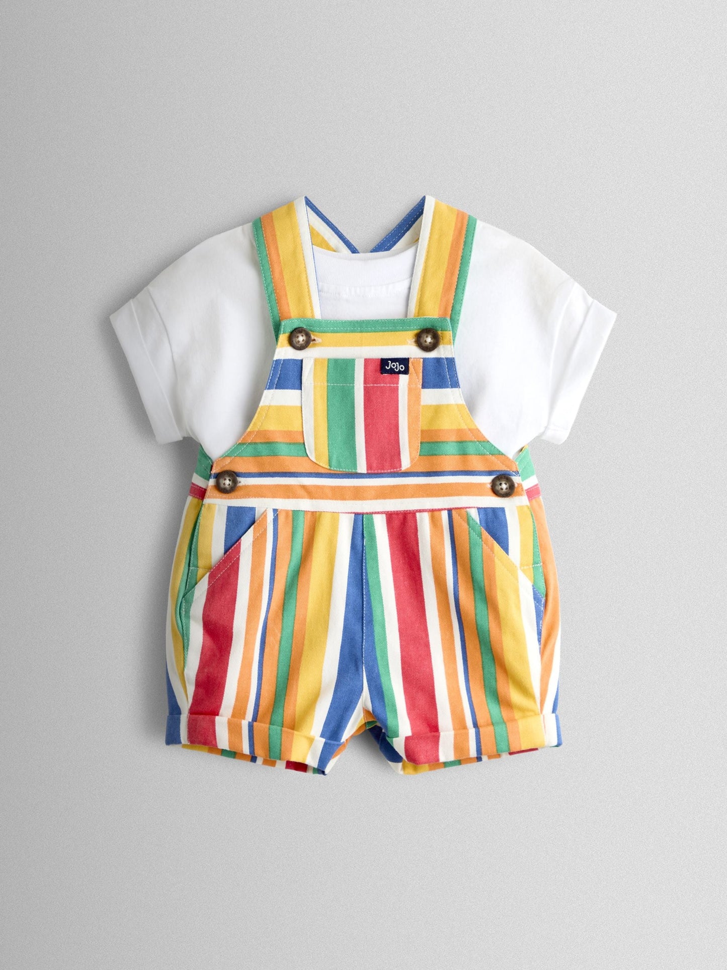 JoJo Maman Bébé Multi Colour Stripe 2-Piece Twill Dungaree Set & T-Shirt image 2