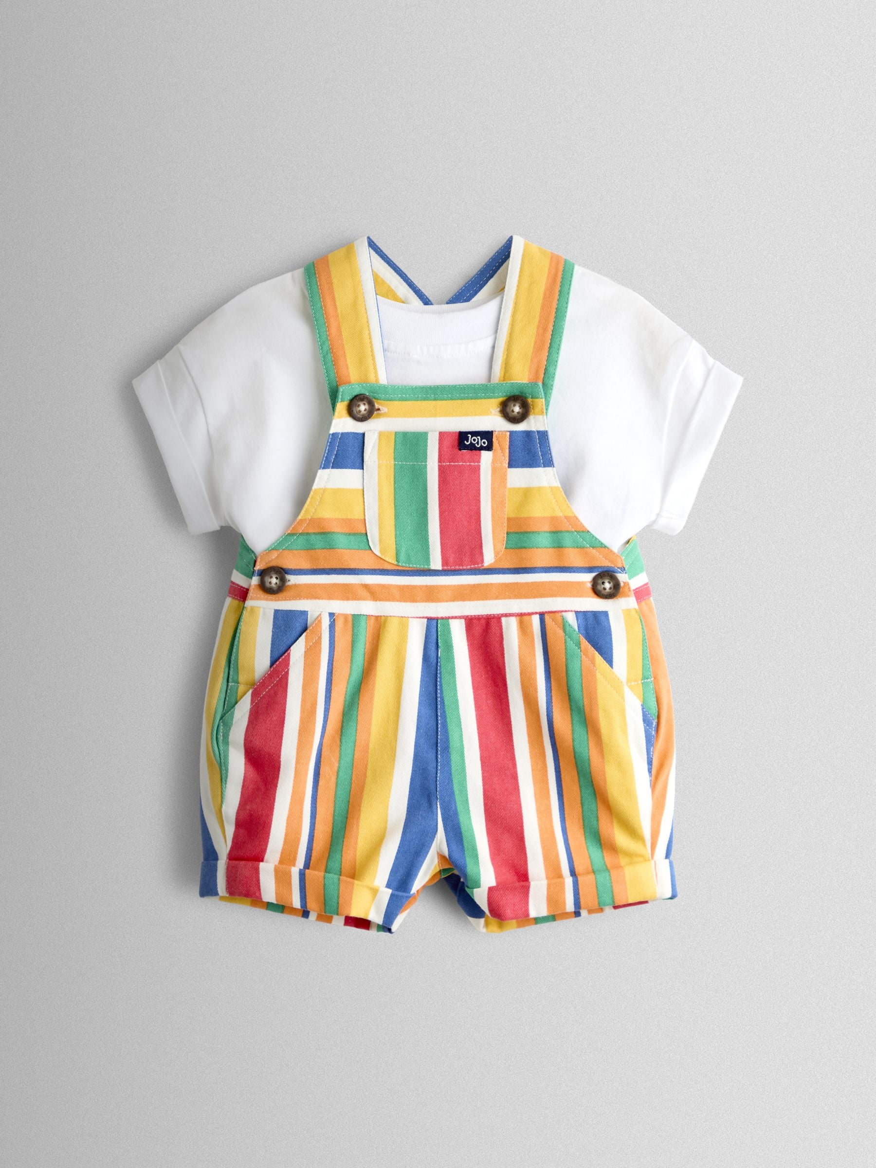 JoJo Maman Bébé Multi Colour Stripe 2-Piece Twill Dungaree Set & T-Shirt image 2