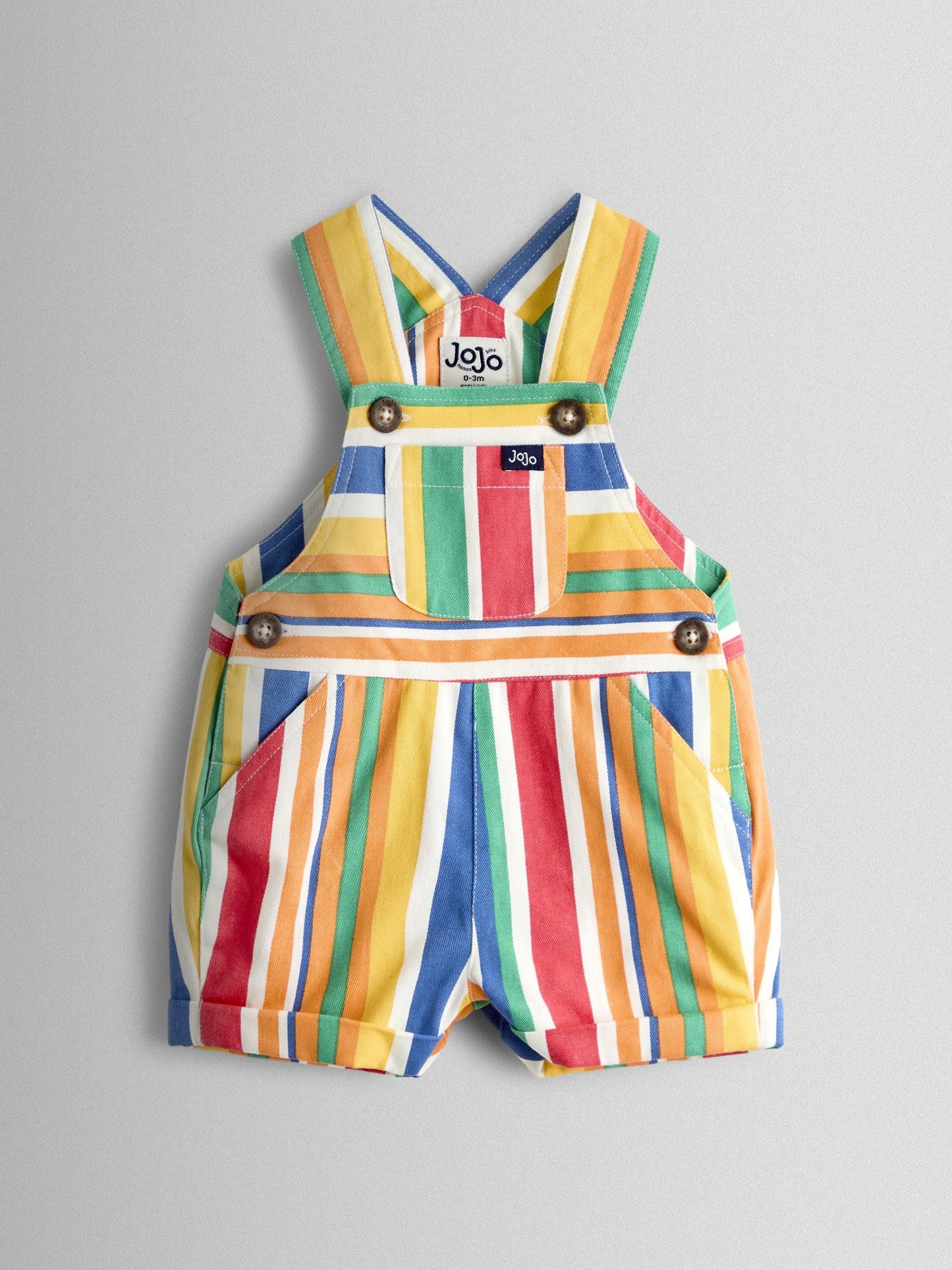 JoJo Maman Bébé Multi Colour Stripe 2-Piece Twill Dungaree Set & T-Shirt image 3