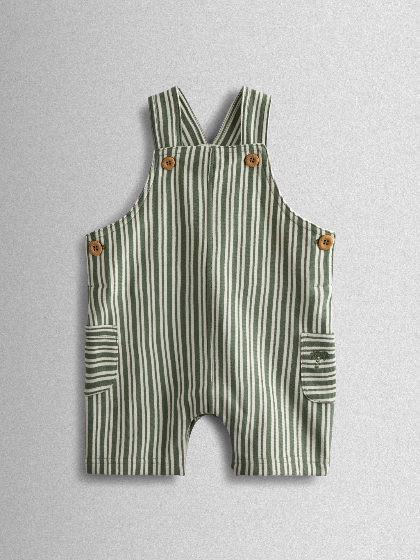 JoJo Maman Bébé Green 3-Piece Stripe Dungarees & T-Shirt Set with Hat image 2