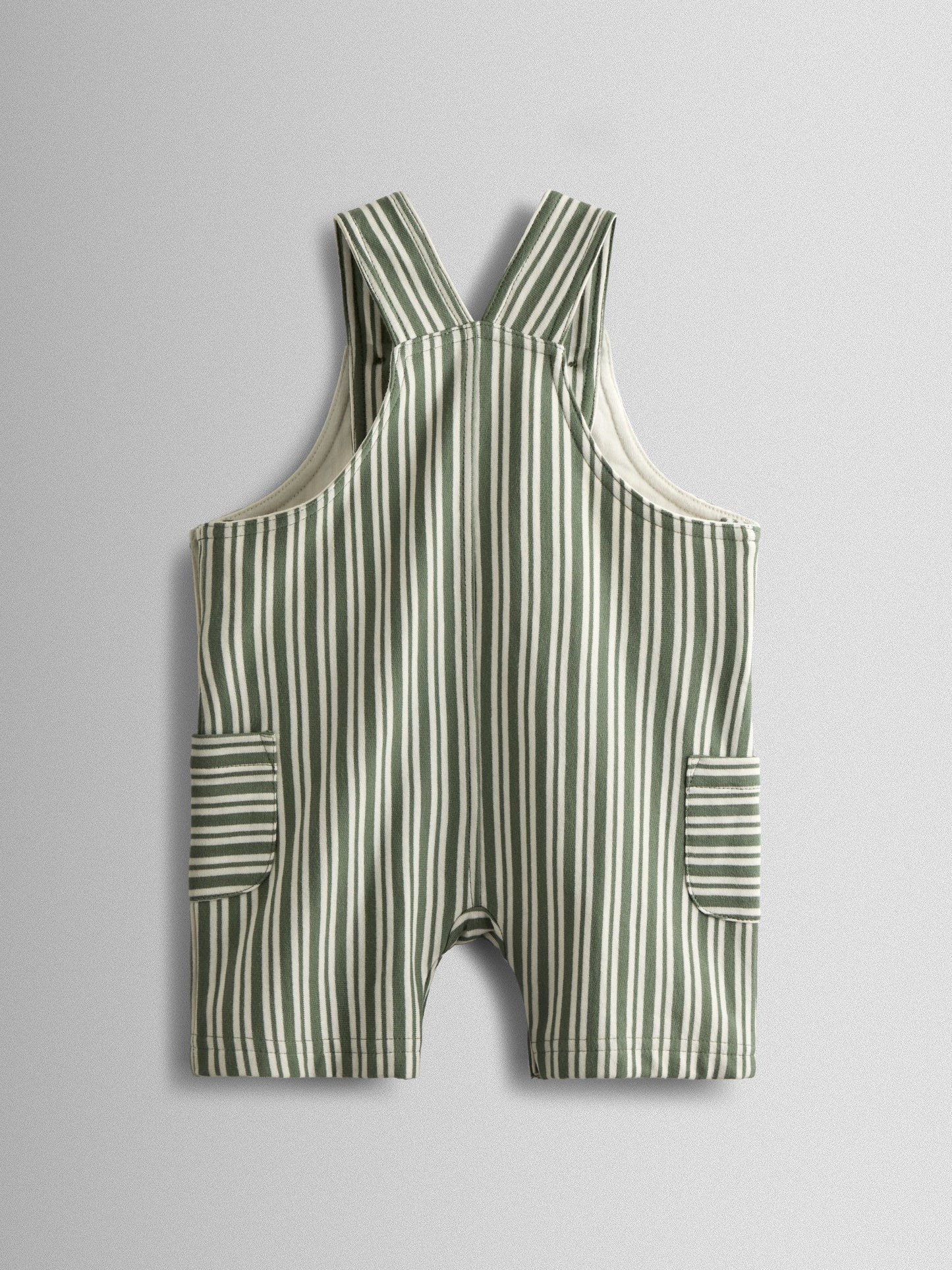 JoJo Maman Bébé Green 3-Piece Stripe Dungarees & T-Shirt Set with Hat image 3