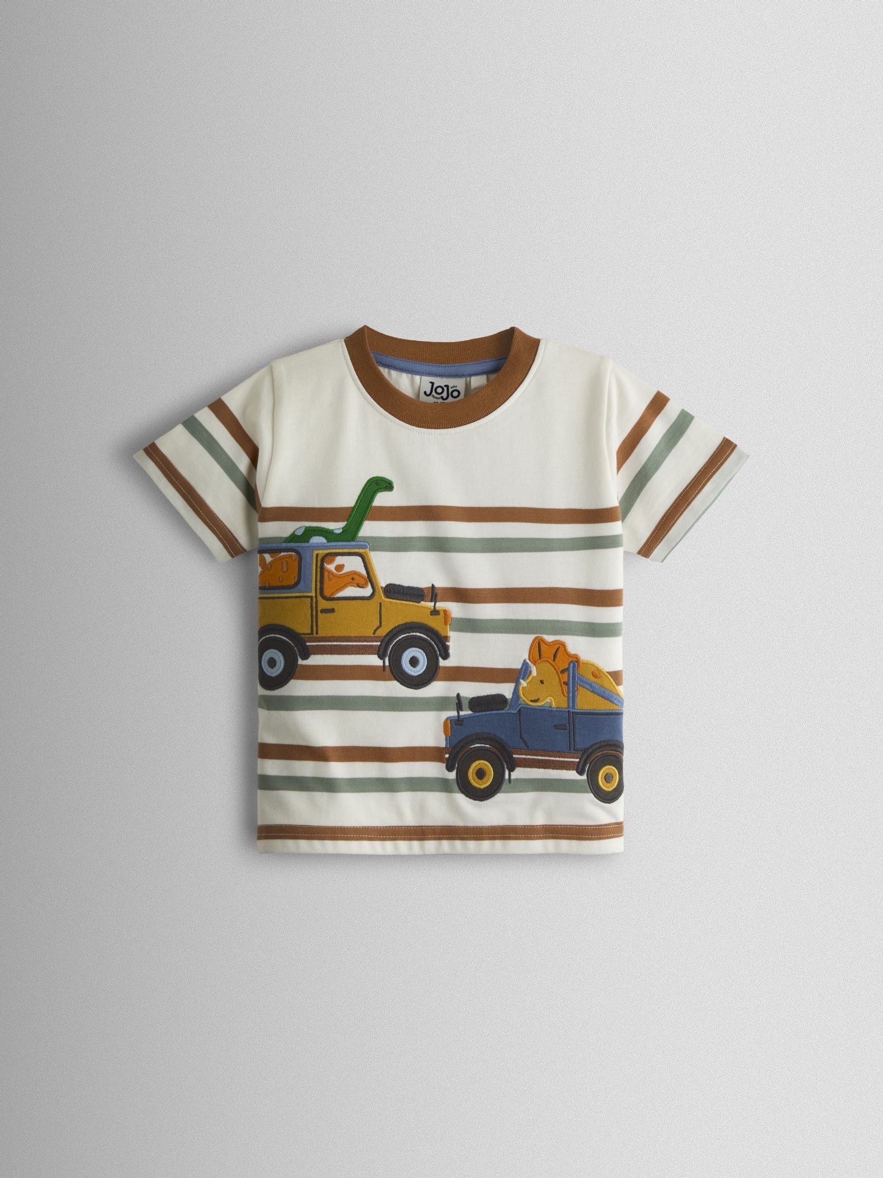 Dsiney Kidz - JoJo Maman Bébé Cream Dino Truck Appliqué T-Shirt image 1