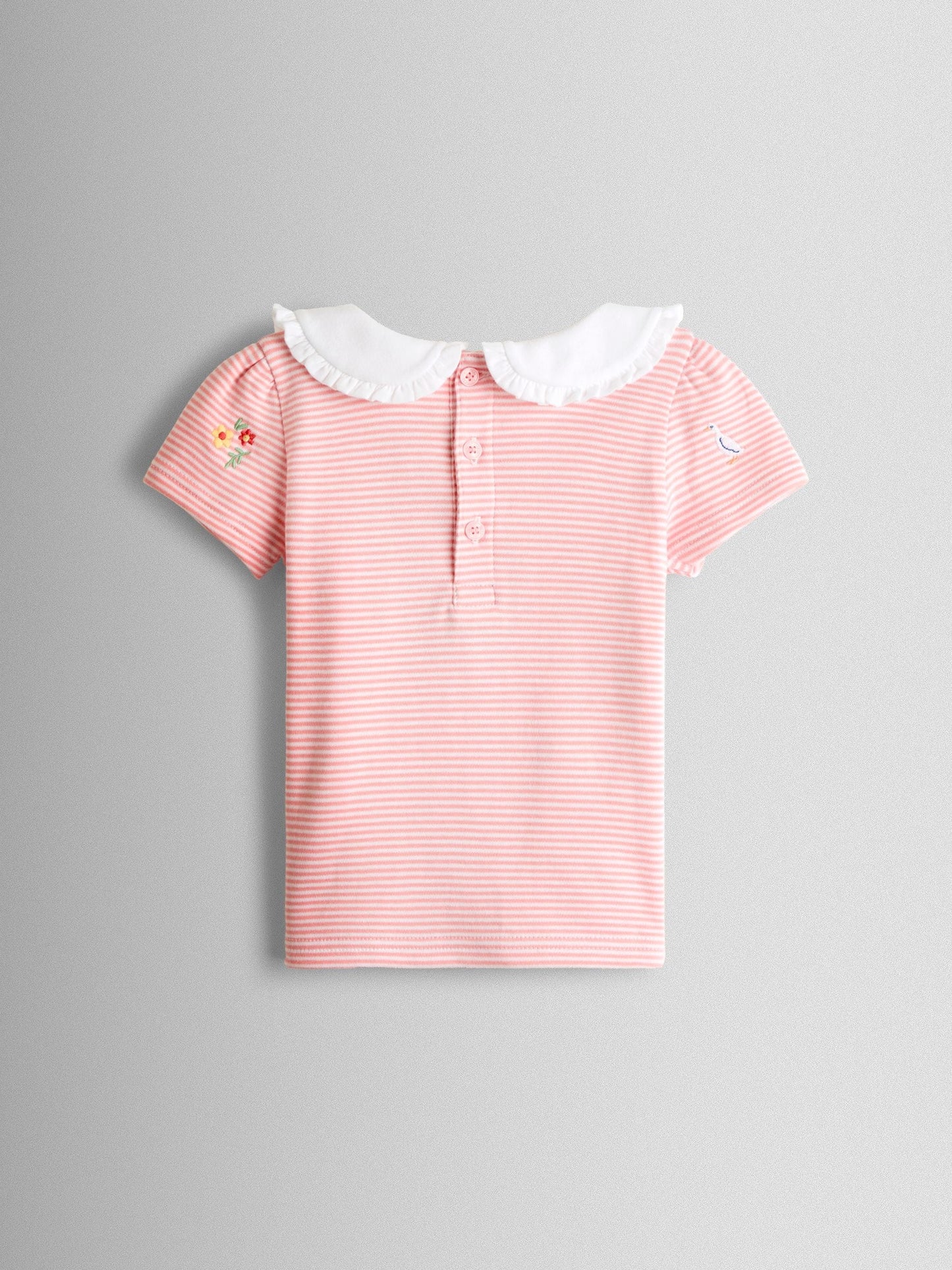 JoJo Maman Bébé Orange Embroidered Peter Pan Collar T-Shirt image 2