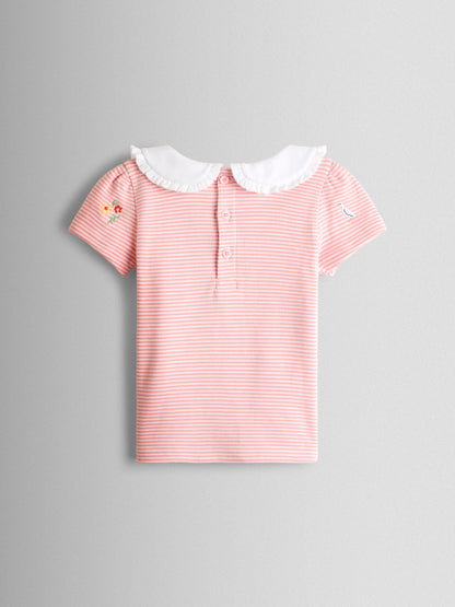 JoJo Maman Bébé Orange Embroidered Peter Pan Collar T-Shirt image 2