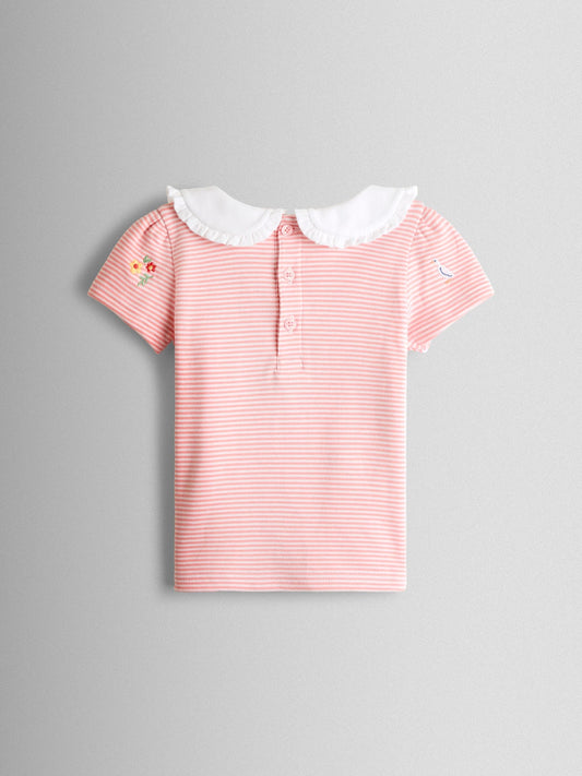 JoJo Maman Bébé Orange Embroidered Peter Pan Collar T-Shirt image 2