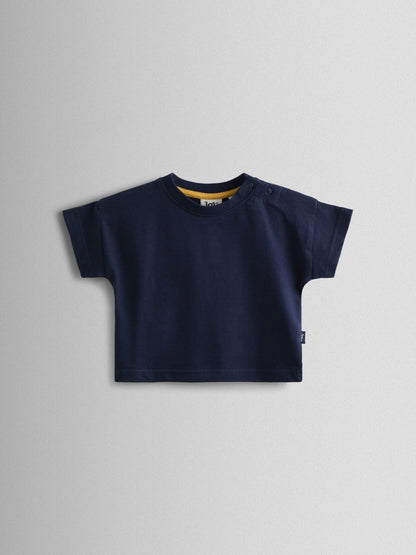 JoJo Maman Bébé Navy Blue Stripe Dungarees, T-Shirt & Hat 3-Piece Set image 2
