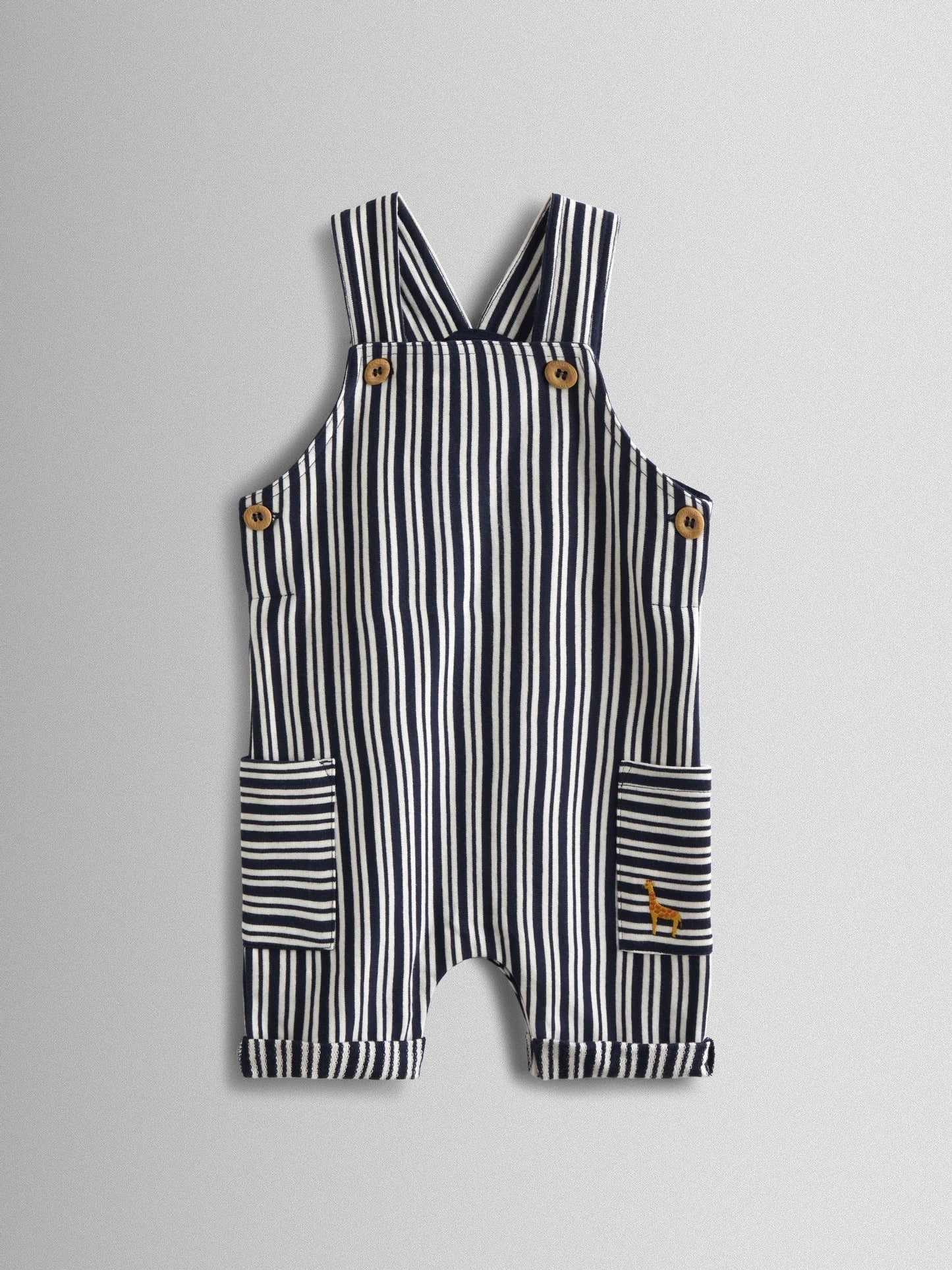 JoJo Maman Bébé Navy Blue Stripe Dungarees, T-Shirt & Hat 3-Piece Set image 4