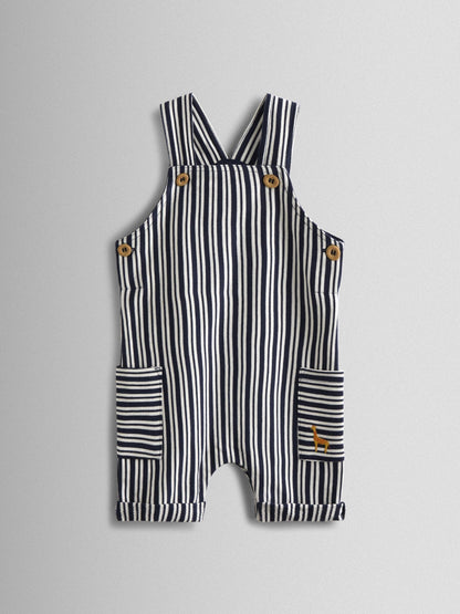 JoJo Maman Bébé Navy Blue Stripe Dungarees, T-Shirt & Hat 3-Piece Set image 4
