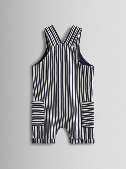 JoJo Maman Bébé Navy Blue Stripe Dungarees, T-Shirt & Hat 3-Piece Set image 5