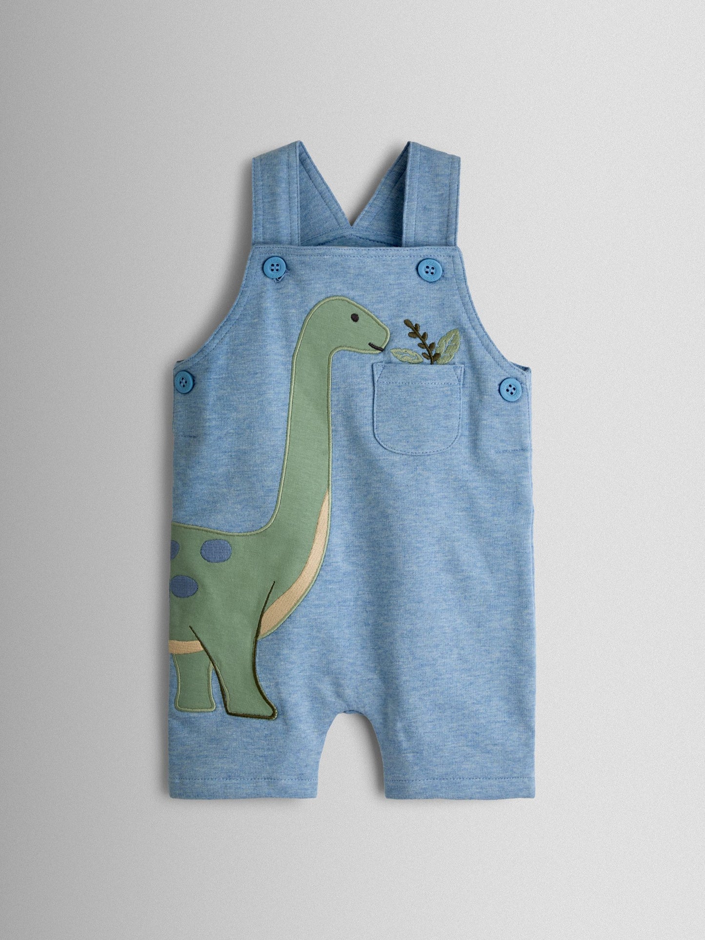 JoJo Maman Bébé Blue Dino 2-Piece Appliqué Dungarees & T-Shirt Set image 4