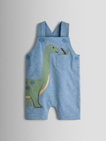 JoJo Maman Bébé Blue Dino 2-Piece Appliqué Dungarees & T-Shirt Set image 4