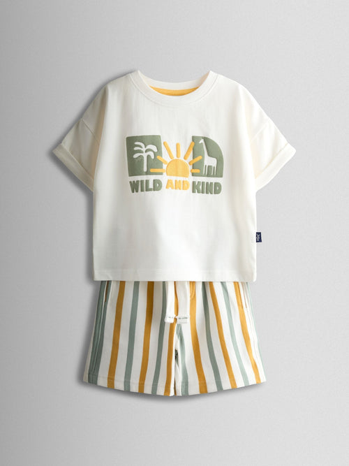 JoJo Maman Bébé Cream Safari Printed T-Shirt & Shorts Set image 1