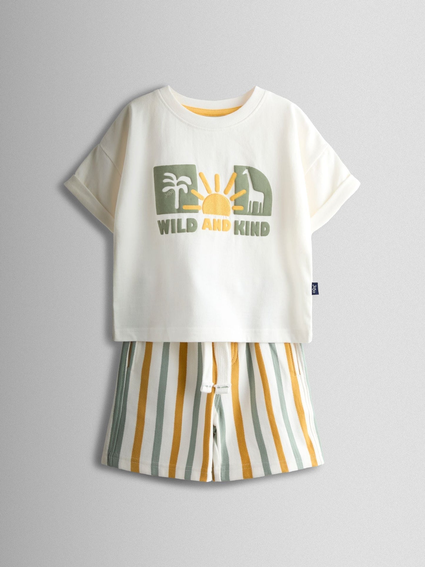 JoJo Maman Bébé Cream Safari Printed T-Shirt & Shorts Set image 1