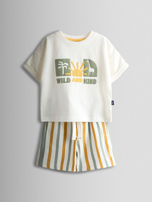 JoJo Maman Bébé Cream Safari Printed T-Shirt & Shorts Set image 1