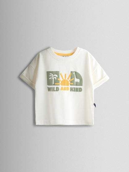 JoJo Maman Bébé Cream Safari Printed T-Shirt & Shorts Set image 2