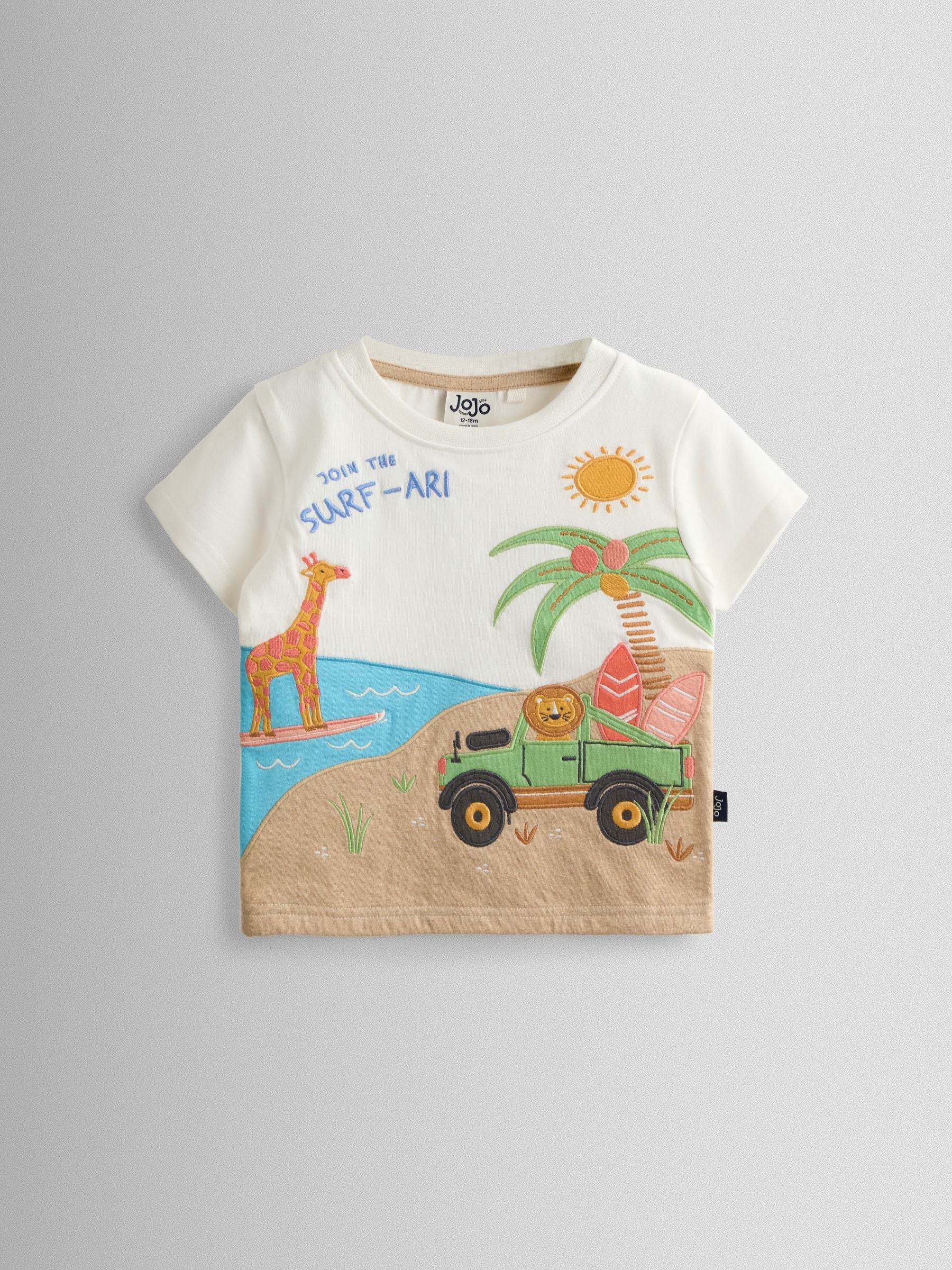 JoJo Maman Bébé Cream Surfari Scene Scene Appliqué T-Shirt image 1