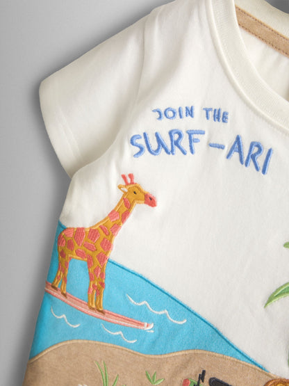 JoJo Maman Bébé Cream Surfari Scene Scene Appliqué T-Shirt image 4