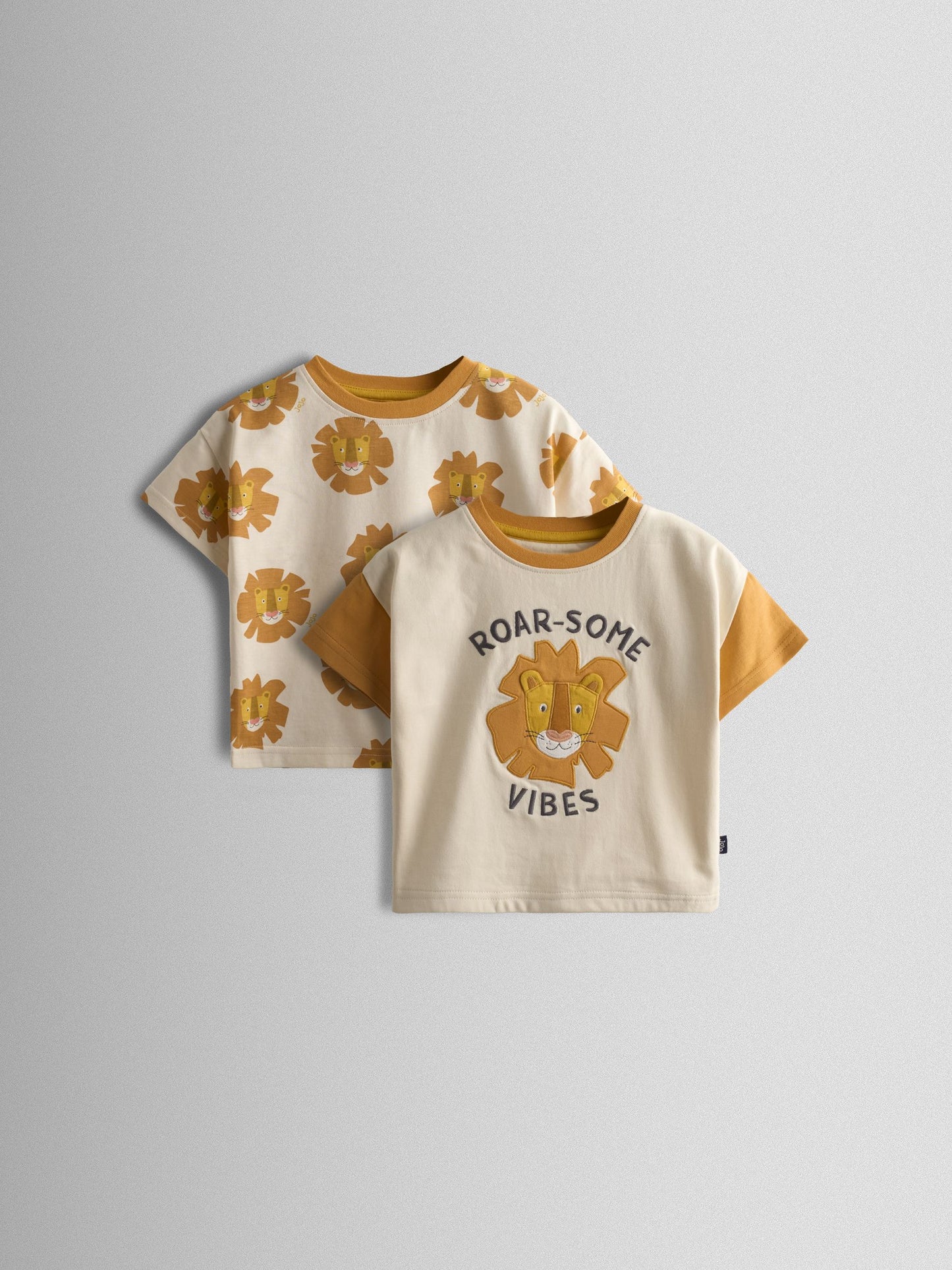JoJo Maman Bébé Cream & Orange Roarsome Lion 2-Pack Surf Applique & Printed T-Shirts image 1
