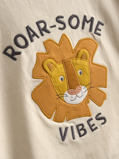 JoJo Maman Bébé Cream & Orange Roarsome Lion 2-Pack Surf Applique & Printed T-Shirts image 6