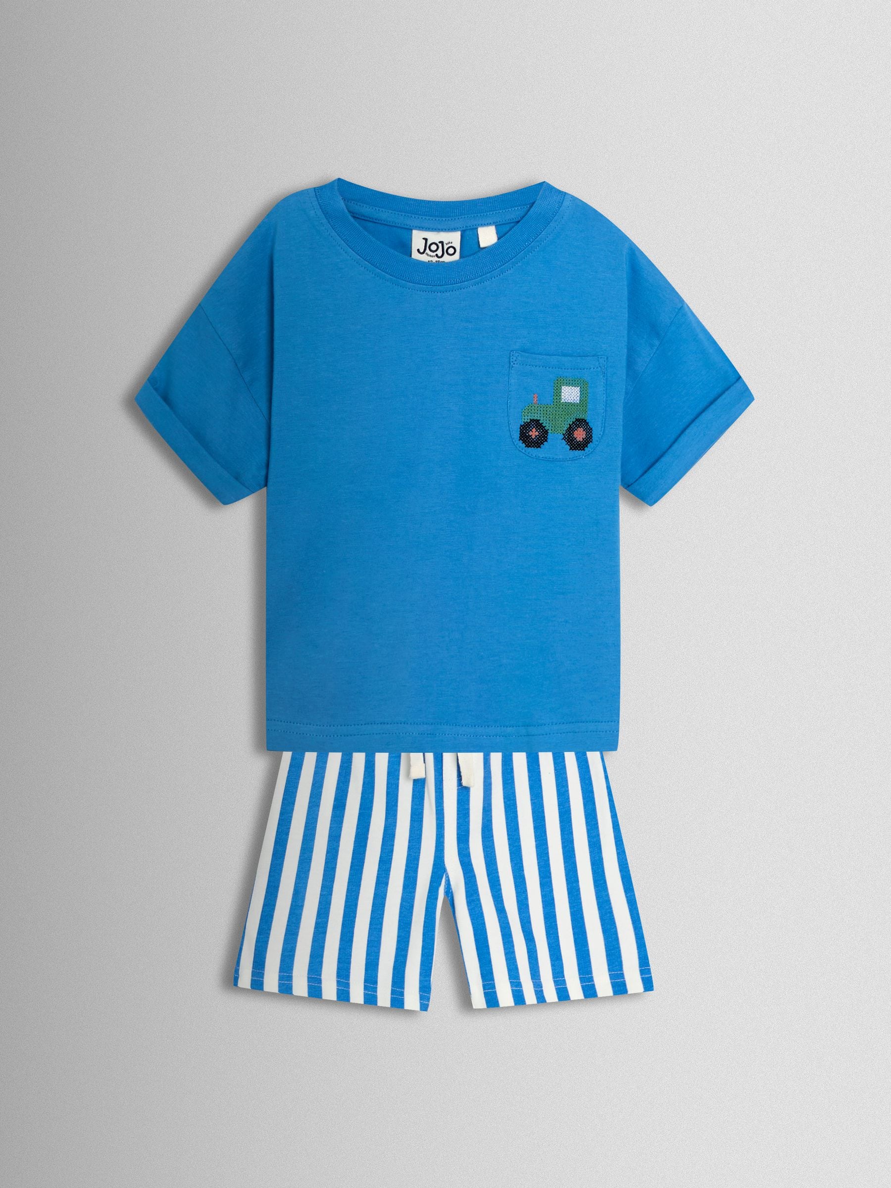 Dsiney Kidz - JoJo Maman Bébé Blue Tractor 2-Piece T-Shirt & Shorts Set image 1