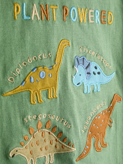 JoJo Maman Bébé Khaki Green Dino Plant Powered Applique T-Shirt image 3