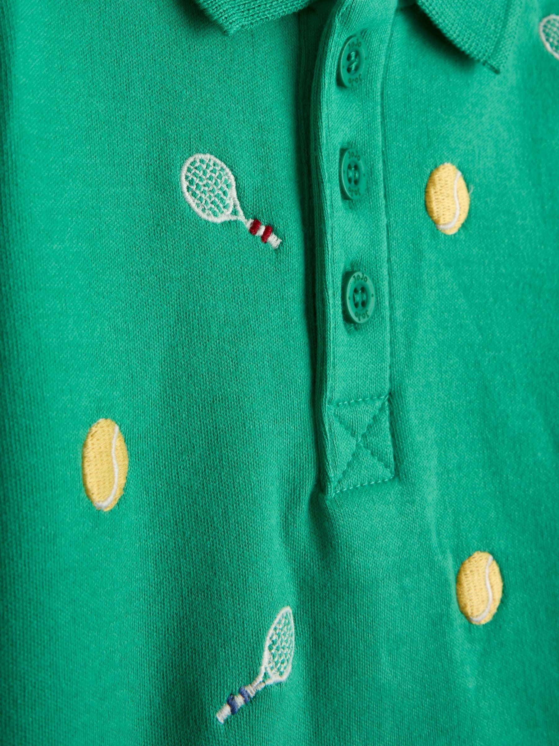 JoJo Maman Bébé Green Tennis Embroidered Polo Shirt image 3