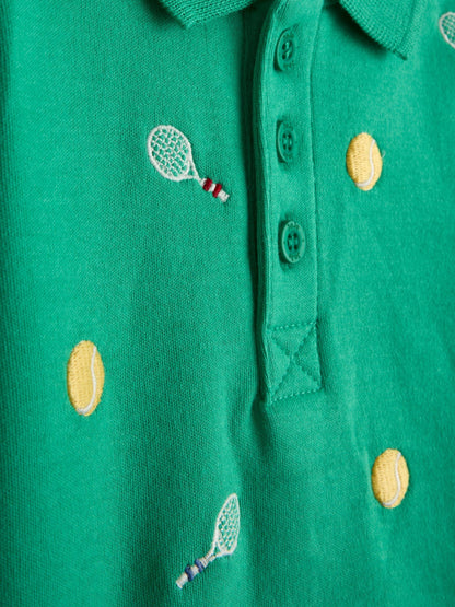 JoJo Maman Bébé Green Tennis Embroidered Polo Shirt image 3