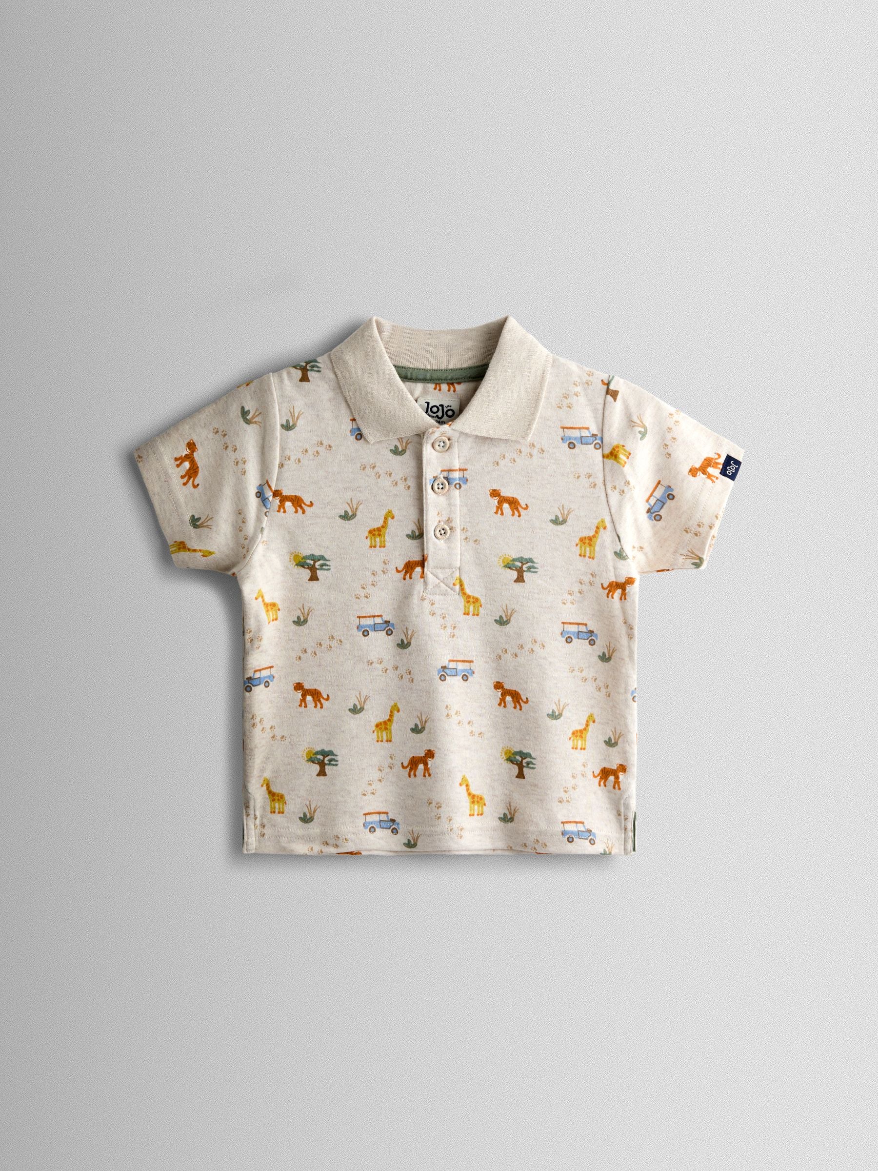 Dsiney Kidz - JoJo Maman Bébé Natural Safari Print Polo T-Shirt image 1