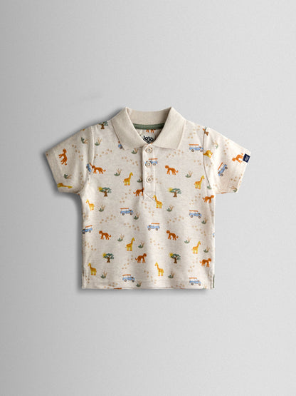 Dsiney Kidz - JoJo Maman Bébé Natural Safari Print Polo T-Shirt image 1
