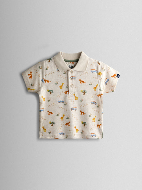 Dsiney Kidz - JoJo Maman Bébé Natural Safari Print Polo T-Shirt image 1