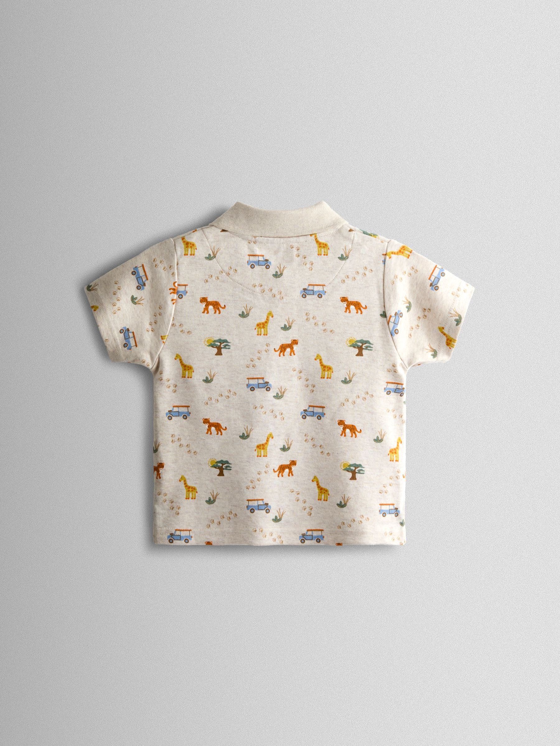 Dsiney Kidz - JoJo Maman Bébé Natural Safari Print Polo T-Shirt image 2